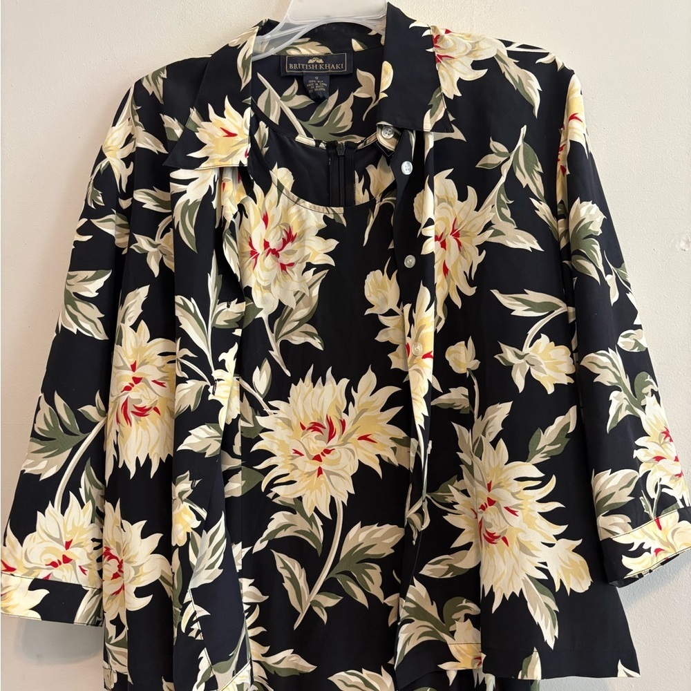 Y2K‎ Silk Fairycore Black Floral Whimsical Set Maxi dress Button Down Top Large - Picture 8 of 11